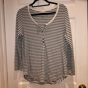 Old Navy black and white striped henley button top